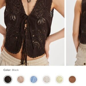 Free‎ People Green Lace-Up Tank Top